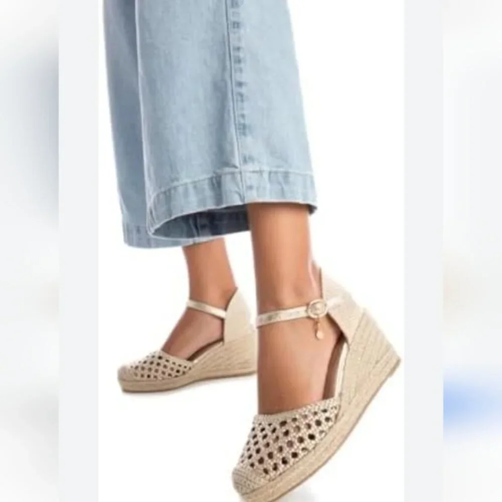 Browns Crochet Espadrille Sandal, cream Woven Fabric Jute Platform SZ 11 EU 41
